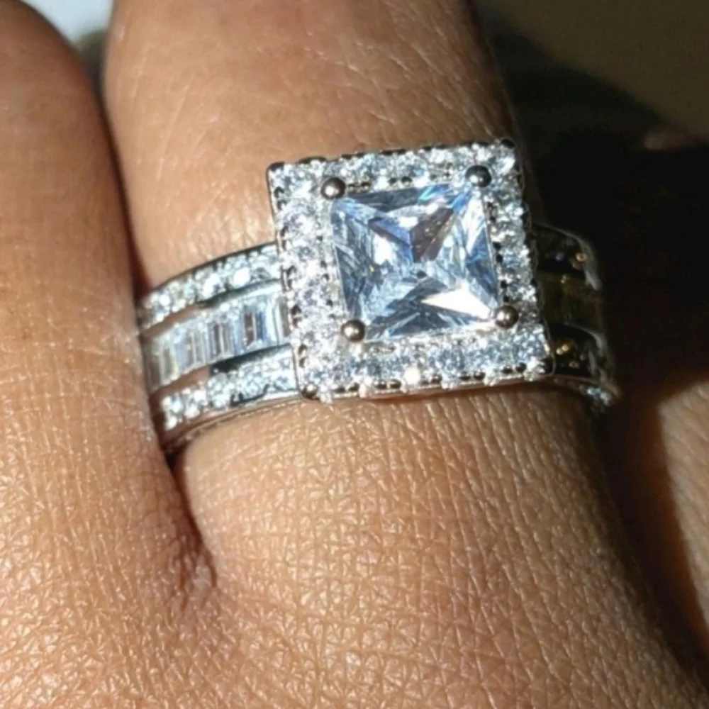 Womens Baguette& Round Cut 9.65ct Lab Created Diamond Princess Wedding Ring 8